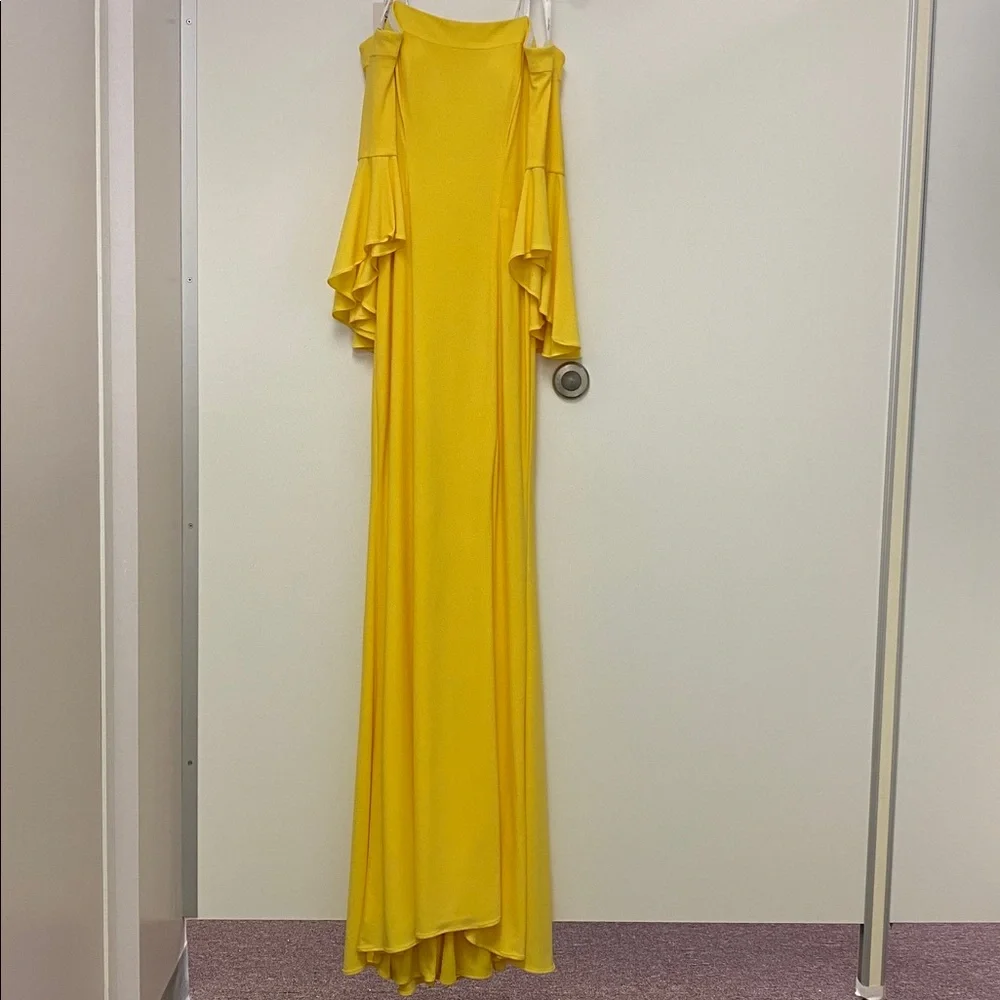 Elegant Canary Yellow Off-Shoulder Dress - Picture 2 of 8